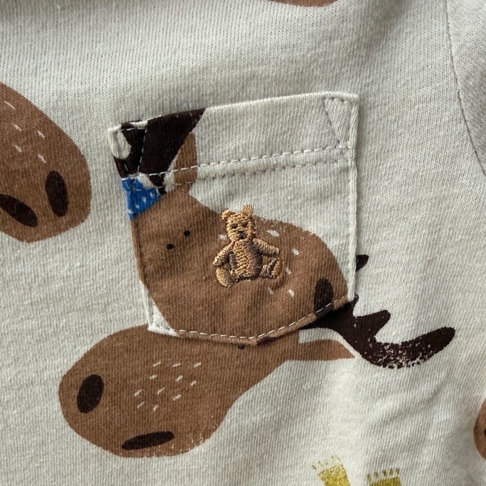 New GAP Kids Moose Print Long Sleeve Cotton Shirt in Gray and Brown - Picture 3 of 4